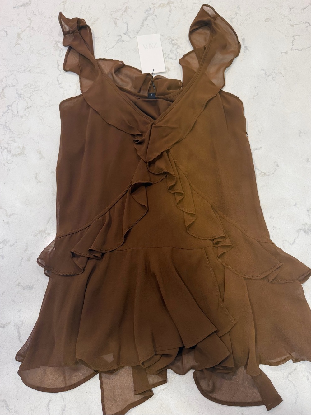 Ruffled Brown Chiffon Dress Zara